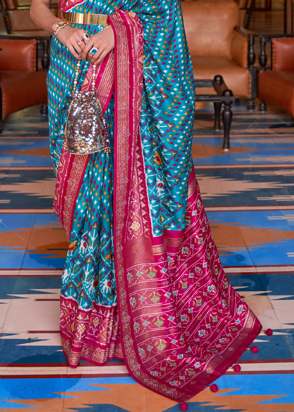 Buy MySilkLove Atoll Blue Patola Saree Online