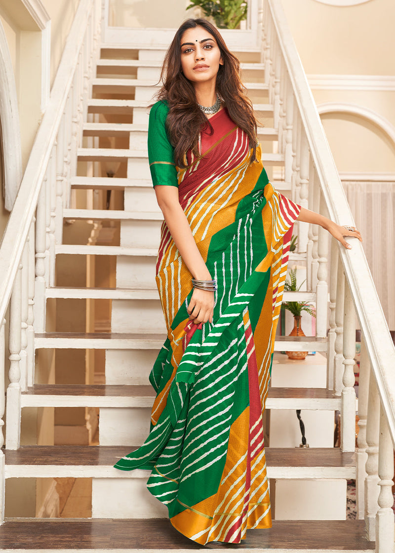 Green Color With Red Border Beautiful Saree – bollywoodlehenga