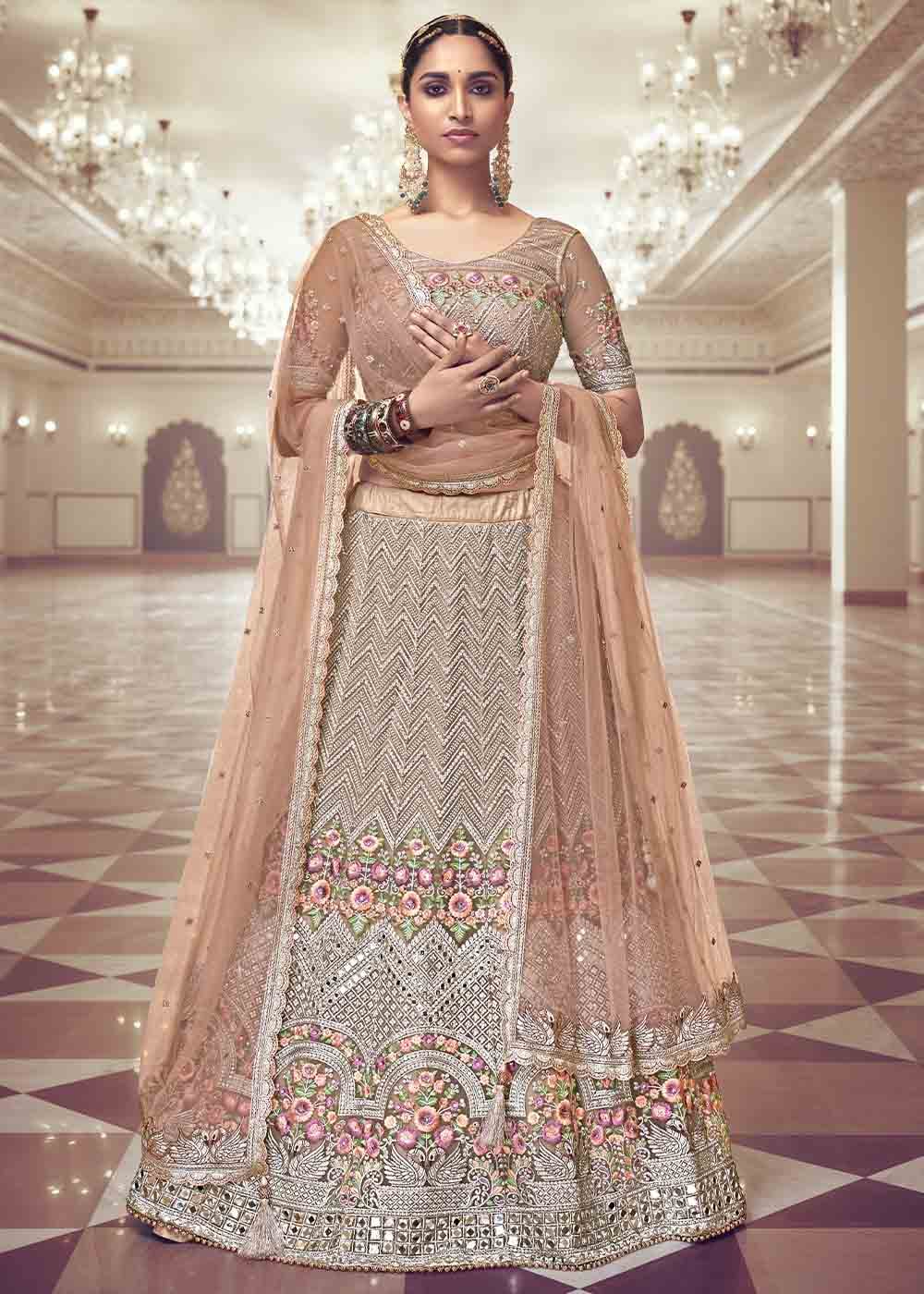 Buy MySilkLove Brandy Rose Brown Net Lehenga Choli Online