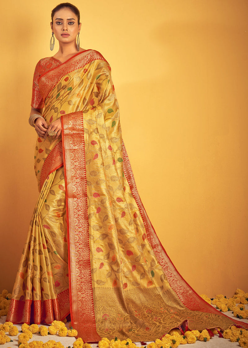 Goldenrod Yellow Woven Banarasi Brocade Silk Saree
