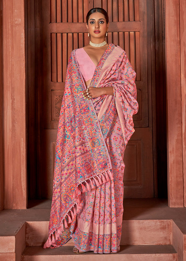 Rose Bud Pink Banarasi Jamawar Silk Saree