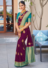 Rose Dust Purple Woven Banarasi Crepe Silk Saree