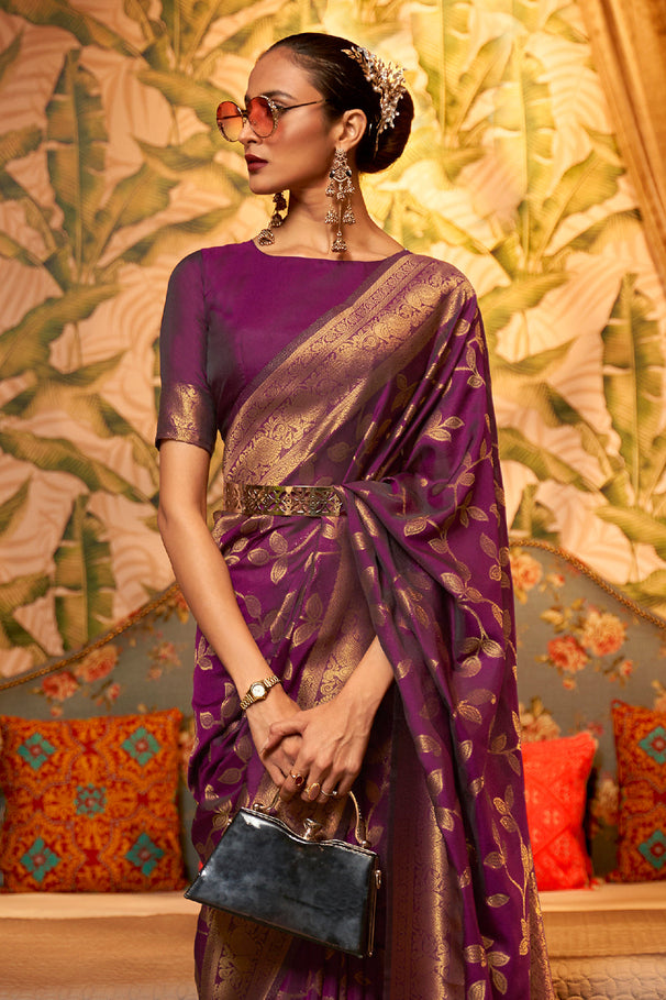 Buy MySilkLove Claret Purple Zari Woven Kanjivaram Silk Saree Online