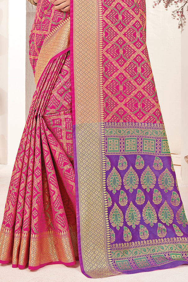 Buy MySilkLove Deep Blush Pink and Purple Zari Woven Patola Saree Online