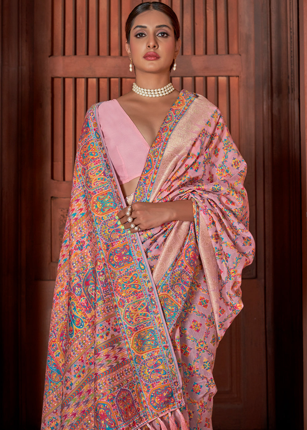 MySilkLove Rose Bud Pink Banarasi Jamawar Silk Saree