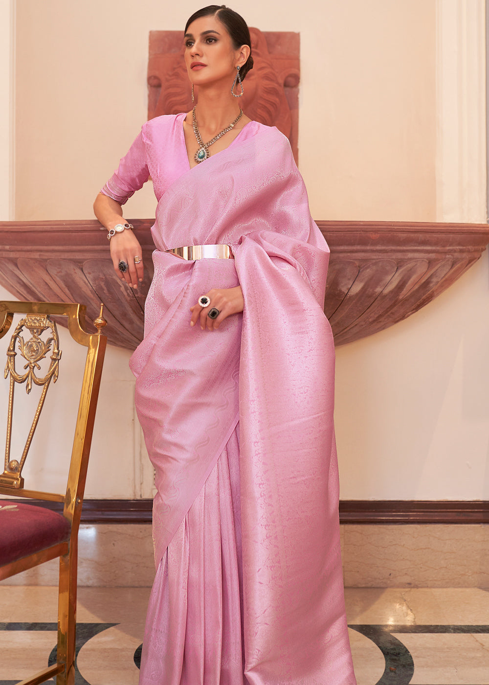 MySilkLove Can Can Pink Woven Kanjivaram Silk Saree