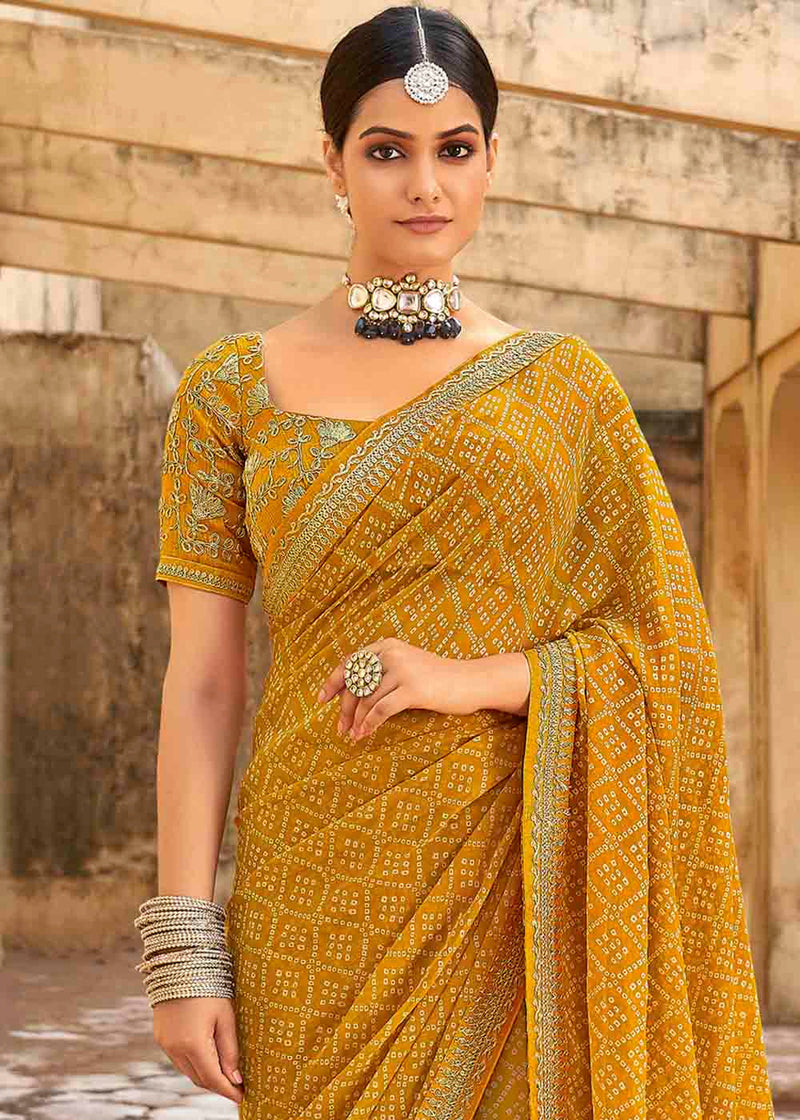 Bollywood Designer Party Wear Women Printed Leheriya Chiffon Saree with  Tassels | eBay