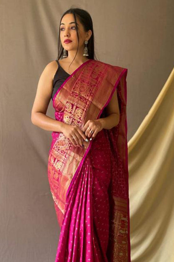 Monarch Pink Zari Woven Kanjivaram Silk Saree – Mysilklove