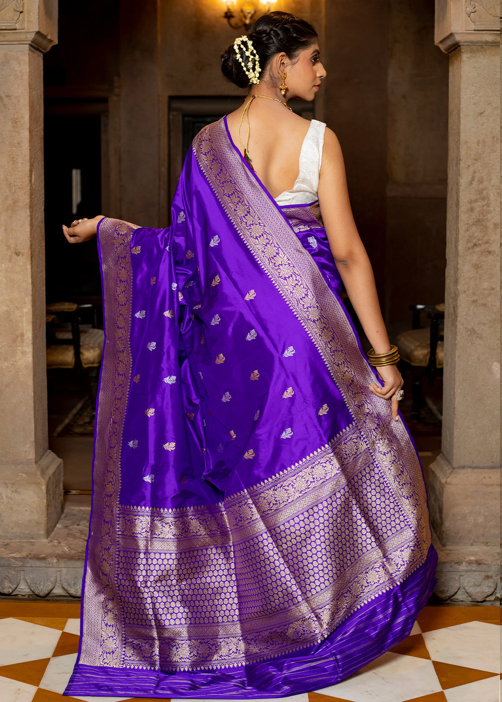 Buy MySilkLove Grape Blue Hand Woven Katan Pure Silk Saree Online