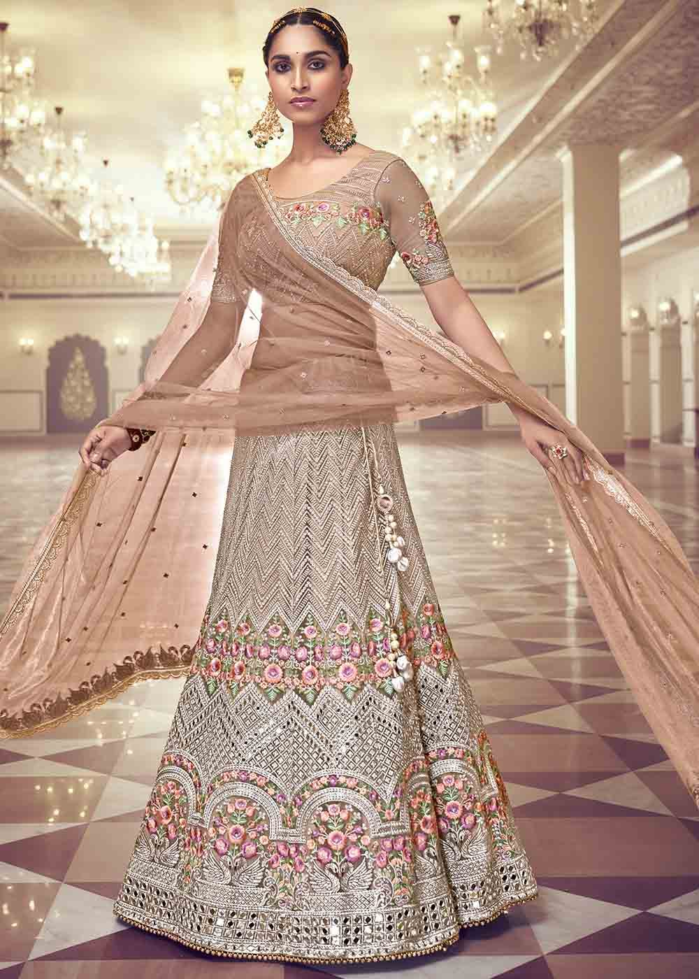 MySilkLove Brandy Rose Brown Net Lehenga Choli