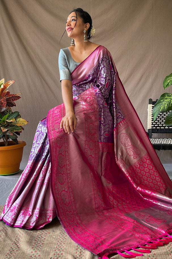 Buy MySilkLove Camelot Purple and Pink Kanjivaram Silk Saree Online