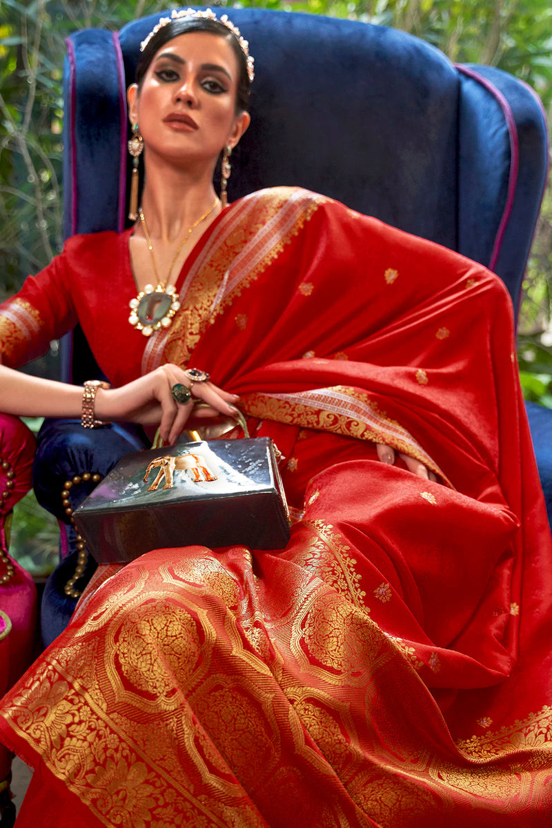 Mahogany Red Woven Kanjivaram Silk Saree