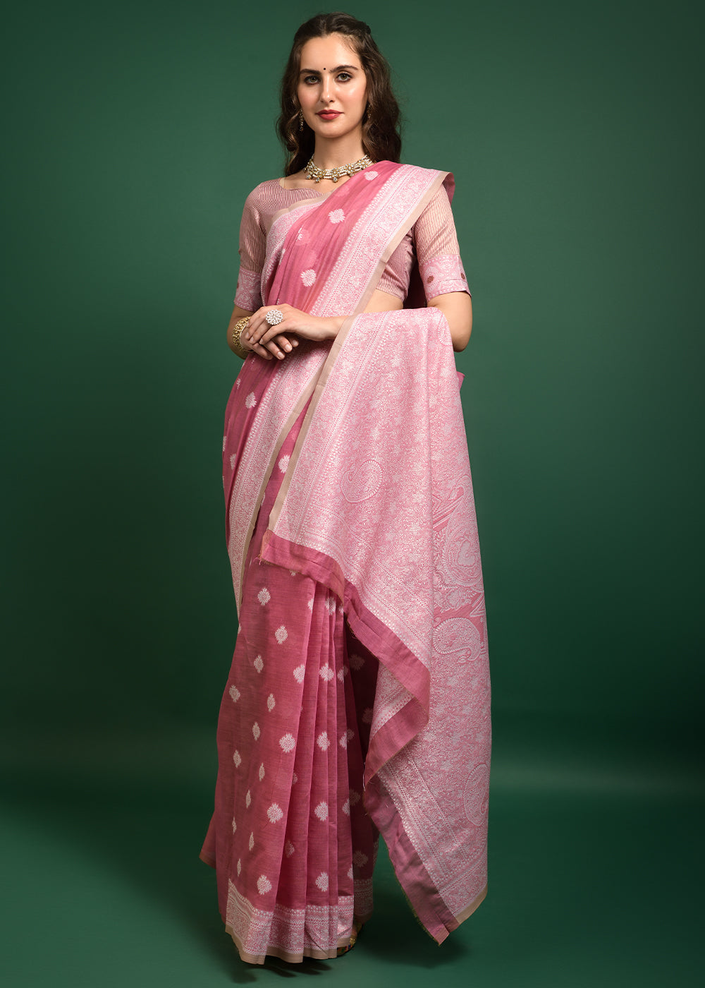 MySilkLove Mauvelous Pink Chikankari Chanderi Cotton Woven Saree