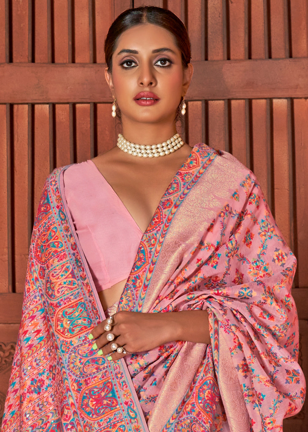 Buy MySilkLove Rose Bud Pink Banarasi Jamawar Silk Saree Online