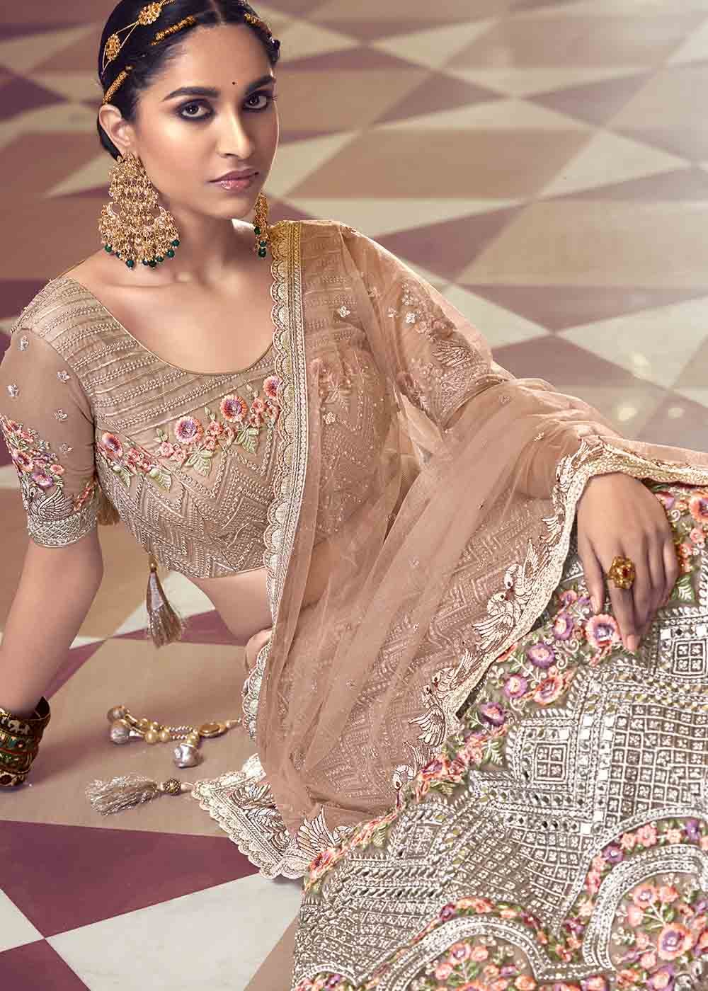 Buy MySilkLove Brandy Rose Brown Net Lehenga Choli Online