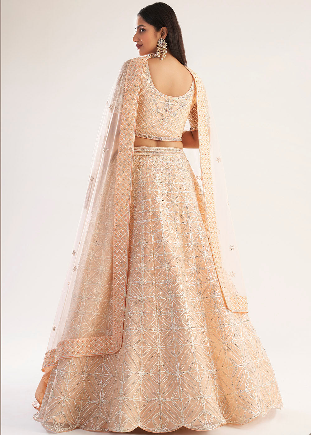 Buy MySilkLove Manhattan Peach Net Designer Lehenga Choli Online