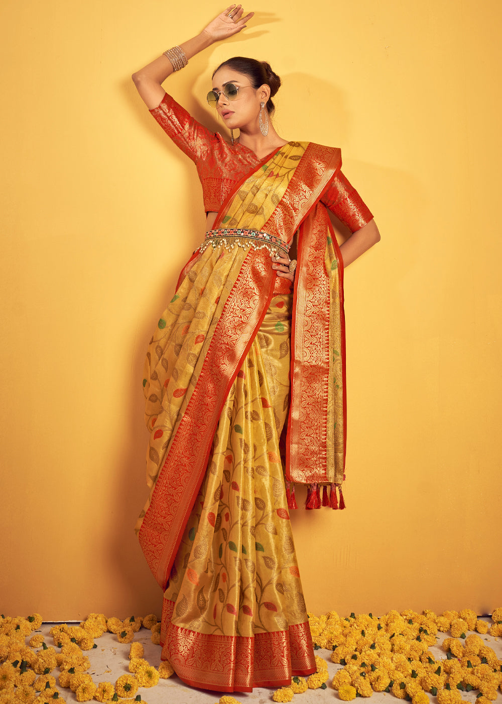 Buy MySilkLove Goldenrod Yellow Woven Banarasi Brocade Silk Saree Online