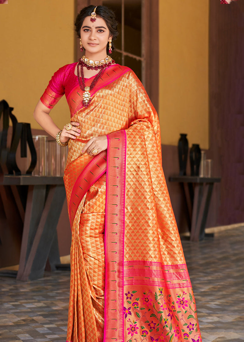 Chardonnay Orange Woven Paithani Silk Saree