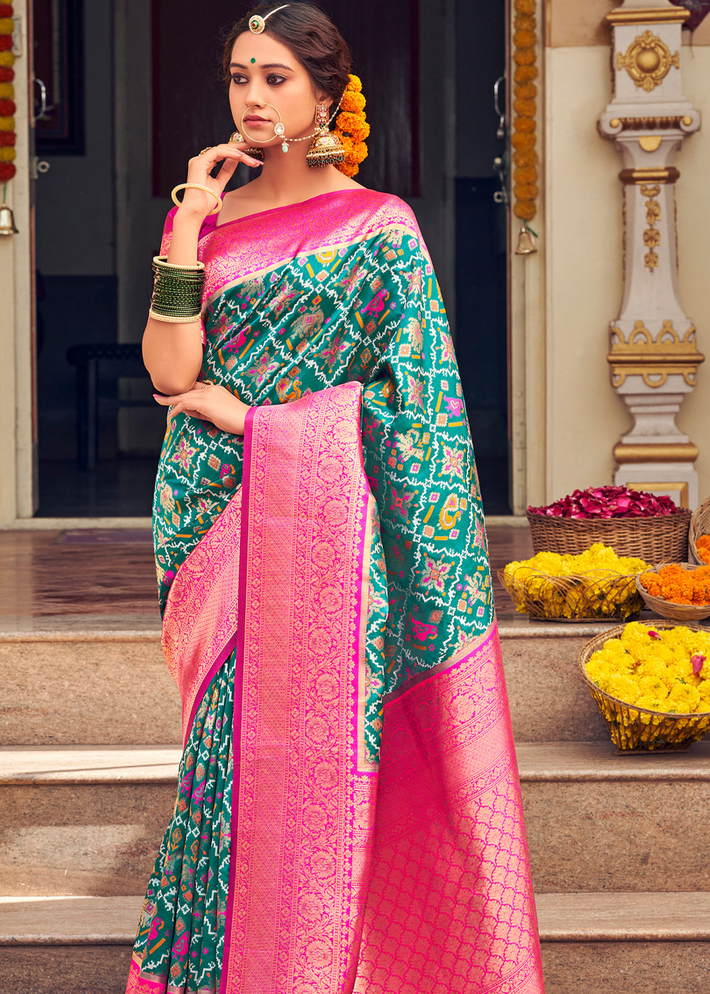 Buy MySilkLove Shadow Green Woven Banarasi Patola Silk Saree Online