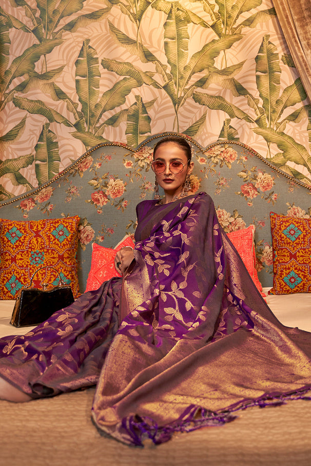 MySilkLove Claret Purple Zari Woven Kanjivaram Silk Saree