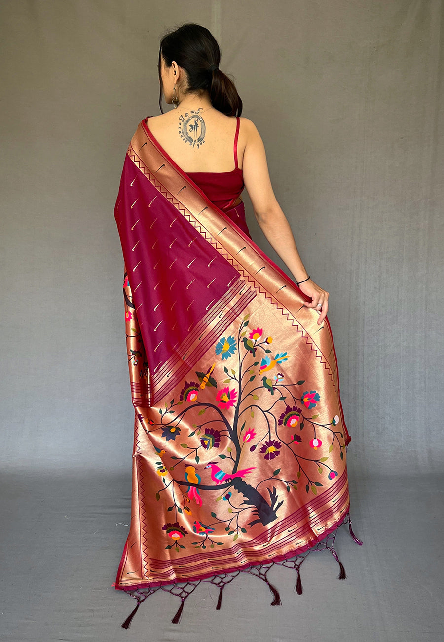 Buy MySilkLove Blush Maroon Woven Paithani Silk Saree Online