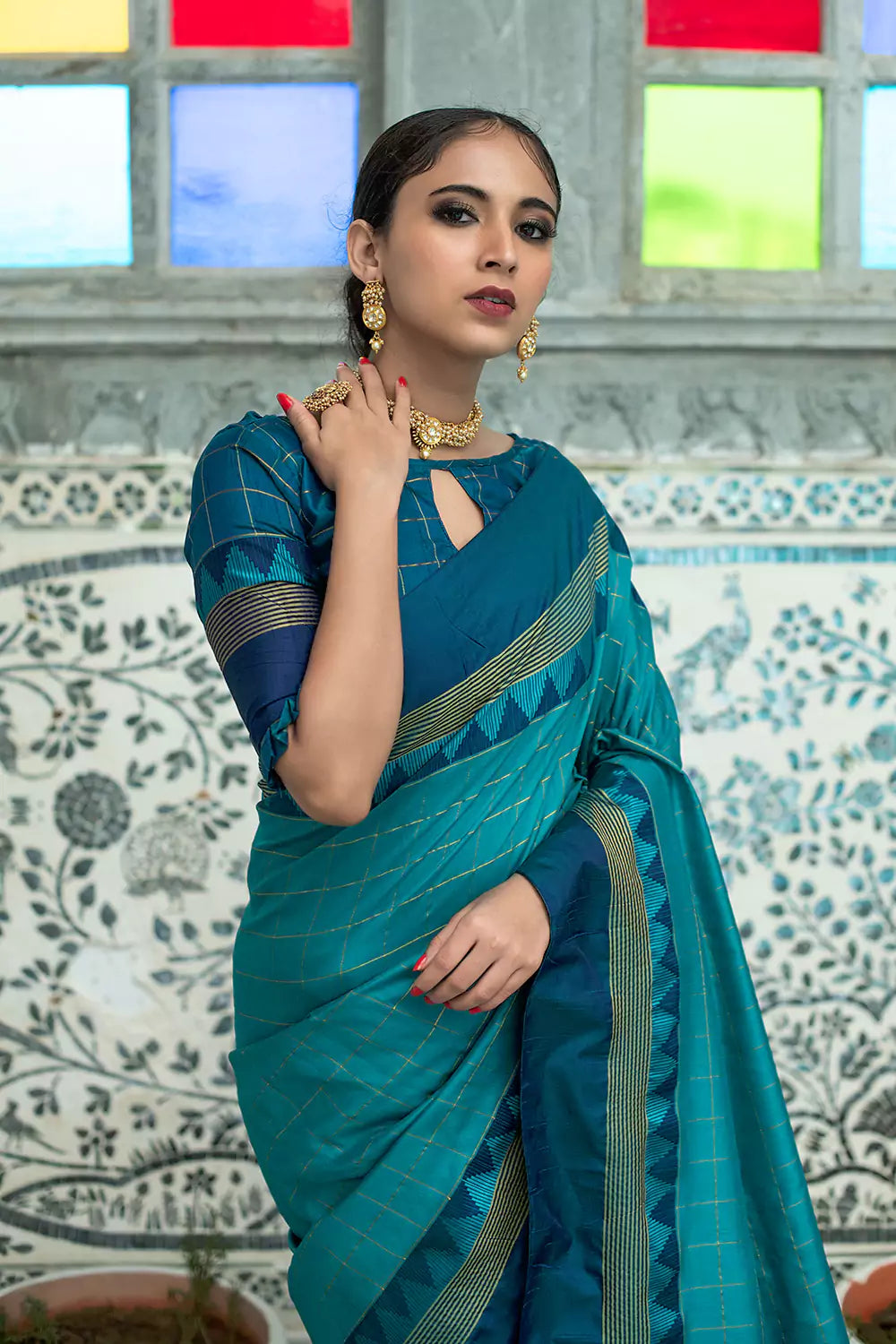 Buy MySilkLove Orient Blue Soft Banarasi Raw Silk Saree Online