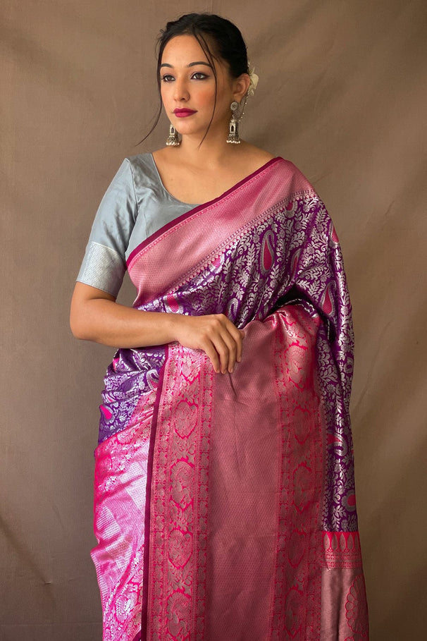 Camelot Purple and Pink Kanjivaram Silk Saree