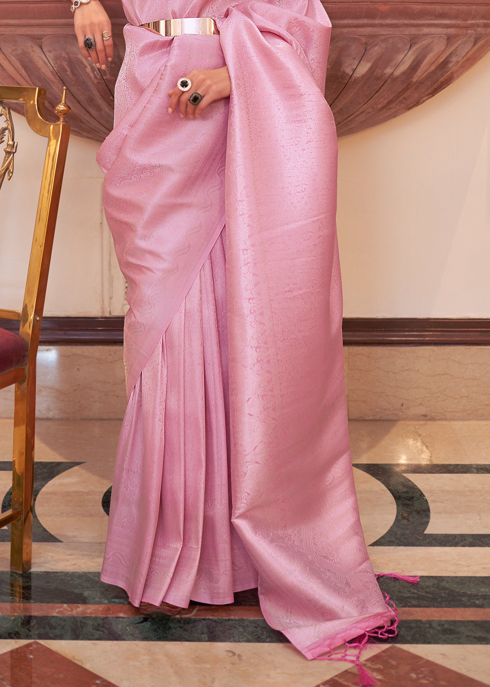 Buy MySilkLove Can Can Pink Woven Kanjivaram Silk Saree Online