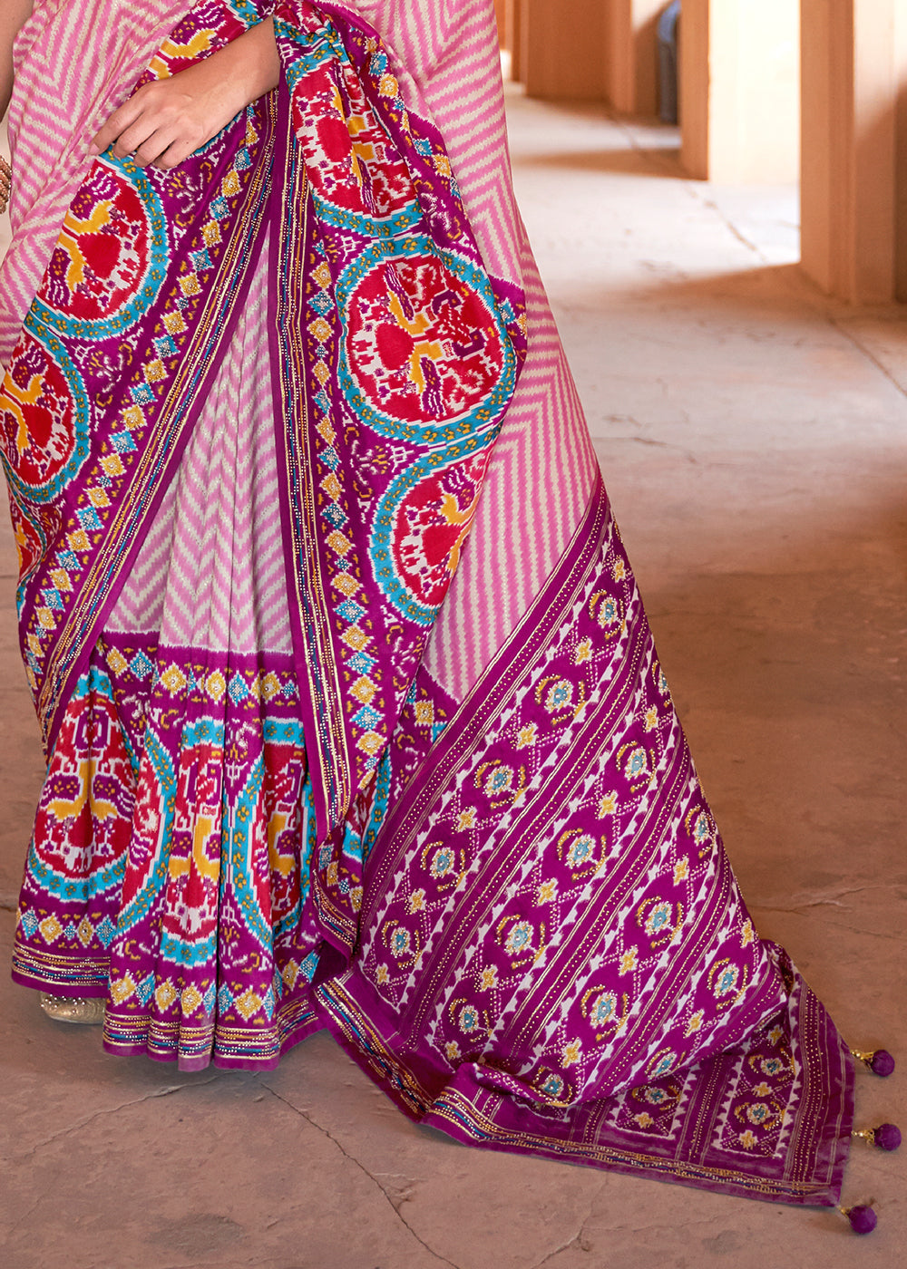 Buy MySilkLove Blush Pink and Purple Printed Patola Silk Saree Online