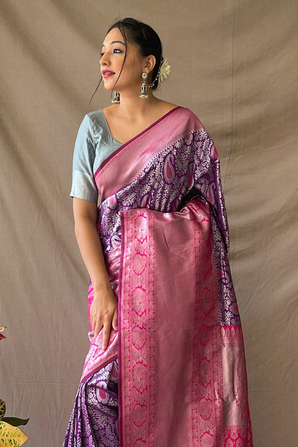 Buy MySilkLove Camelot Purple and Pink Kanjivaram Silk Saree Online