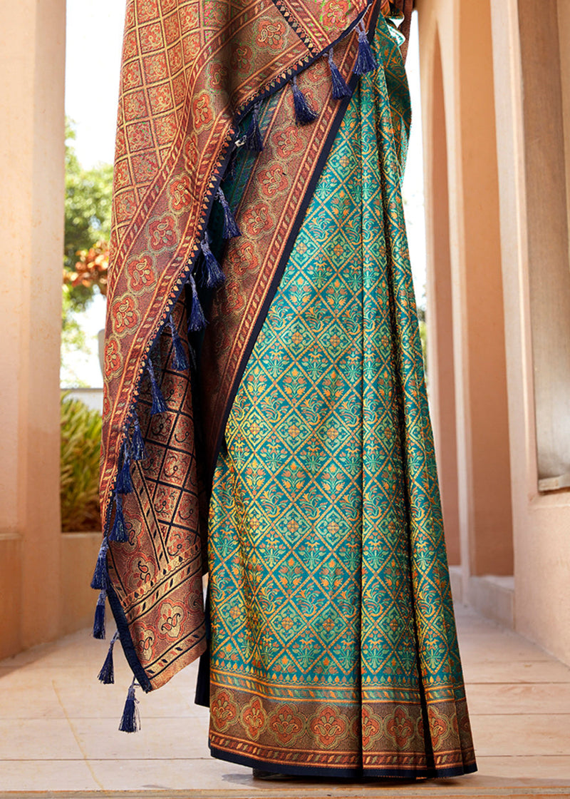 Oxley Green Woven Banarasi Silk Saree