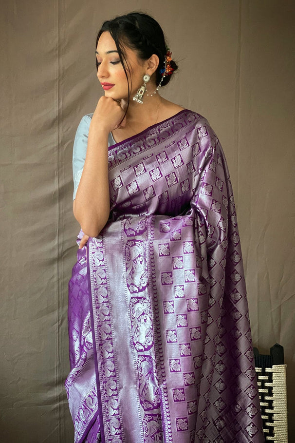 Buy MySilkLove Plum Purple Kanjivaram Silk Saree Online