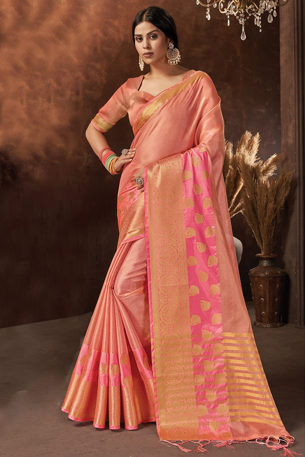 Buy MySilkLove Mona Lisa Pink Organza Saree Online