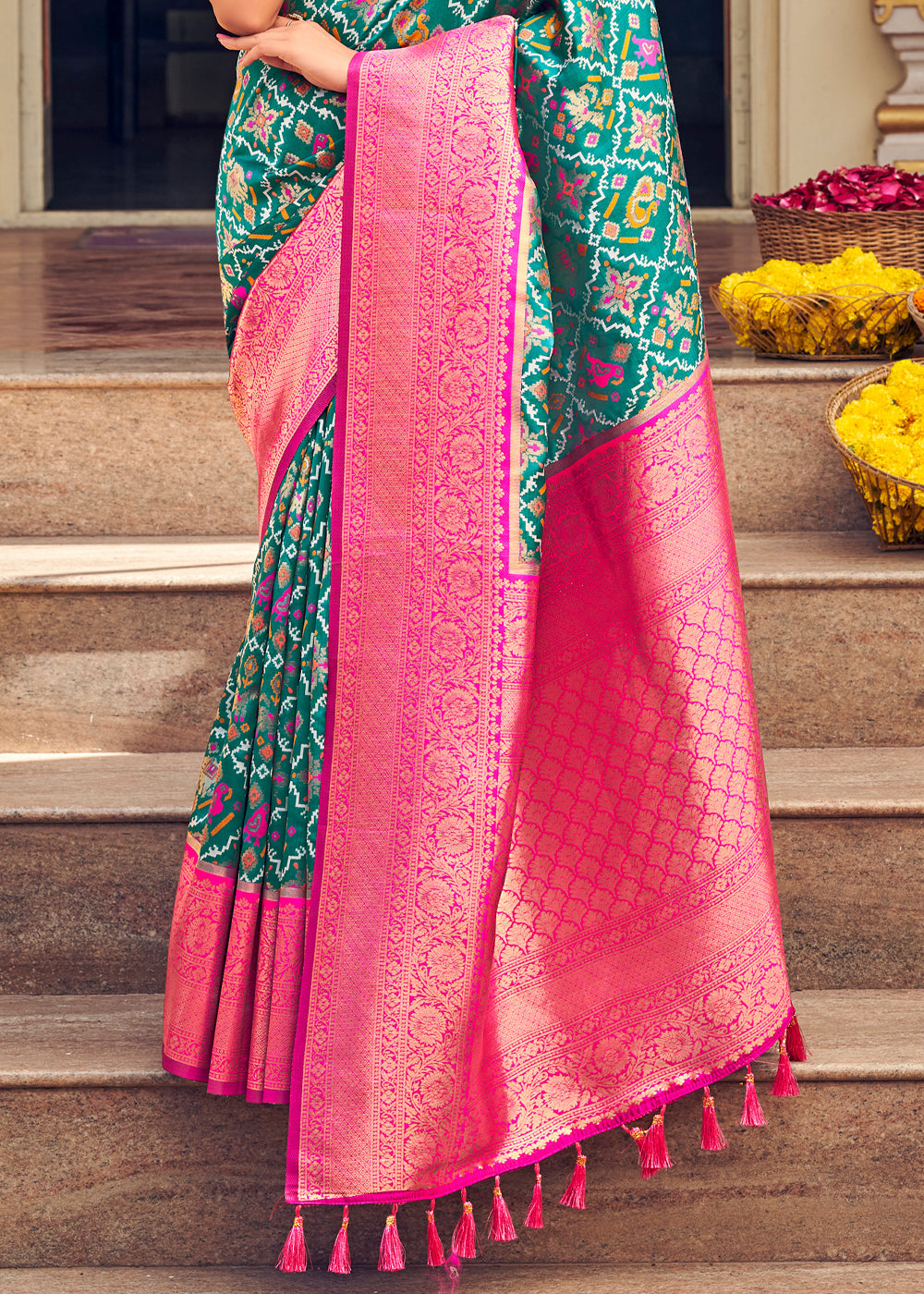 Buy MySilkLove Shadow Green Woven Banarasi Patola Silk Saree Online