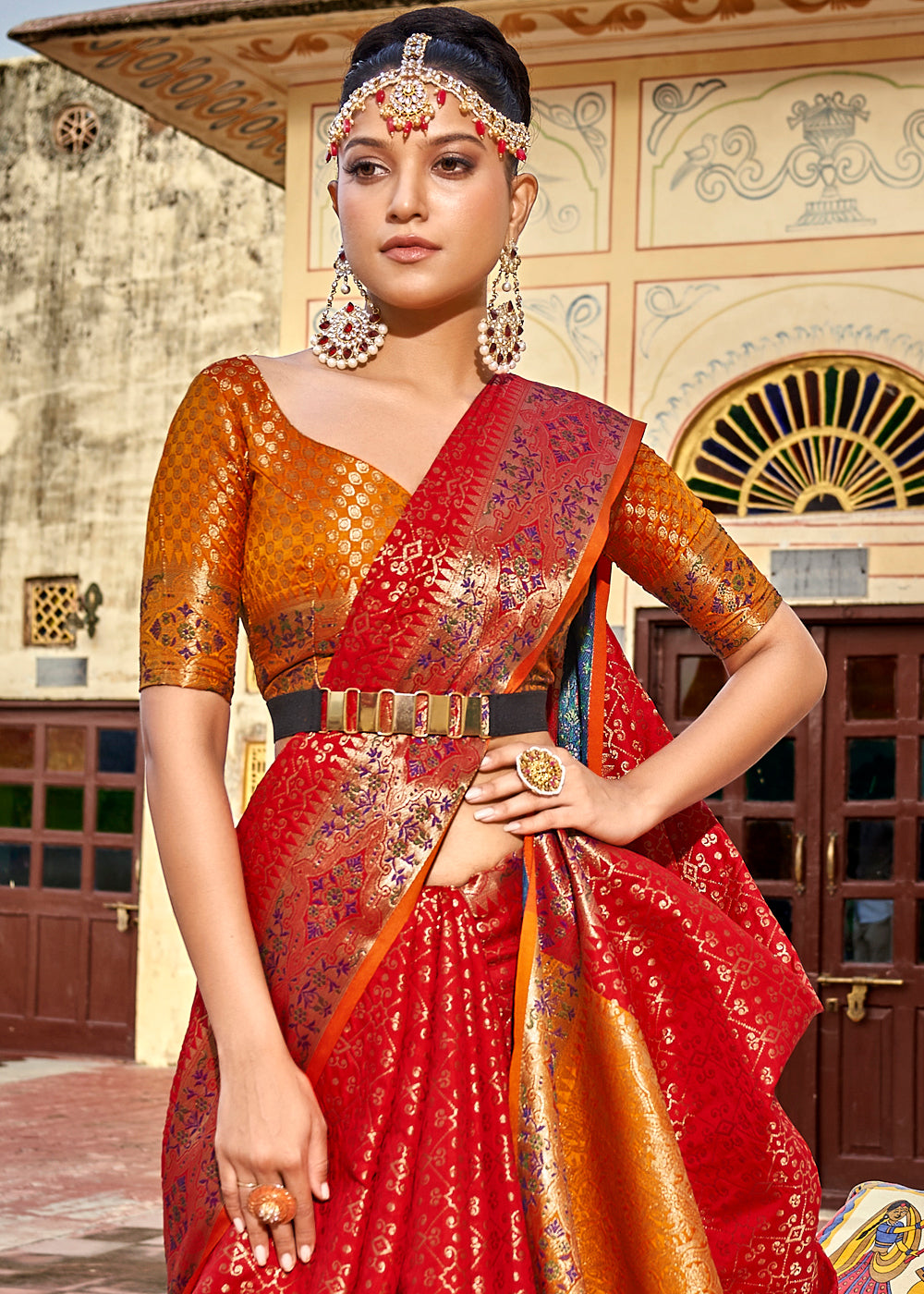 Buy MySilkLove Jasper Red Woven Soft Silk Saree Online