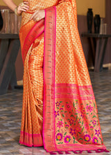 Chardonnay Orange Woven Paithani Silk Saree