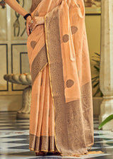 Rajah Orange Linen Silk Saree