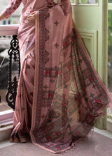 Au Chico Pink Kalamkari Printed Silk Saree