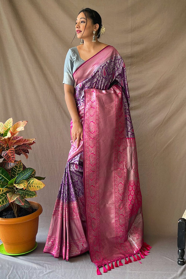 Buy MySilkLove Camelot Purple and Pink Kanjivaram Silk Saree Online