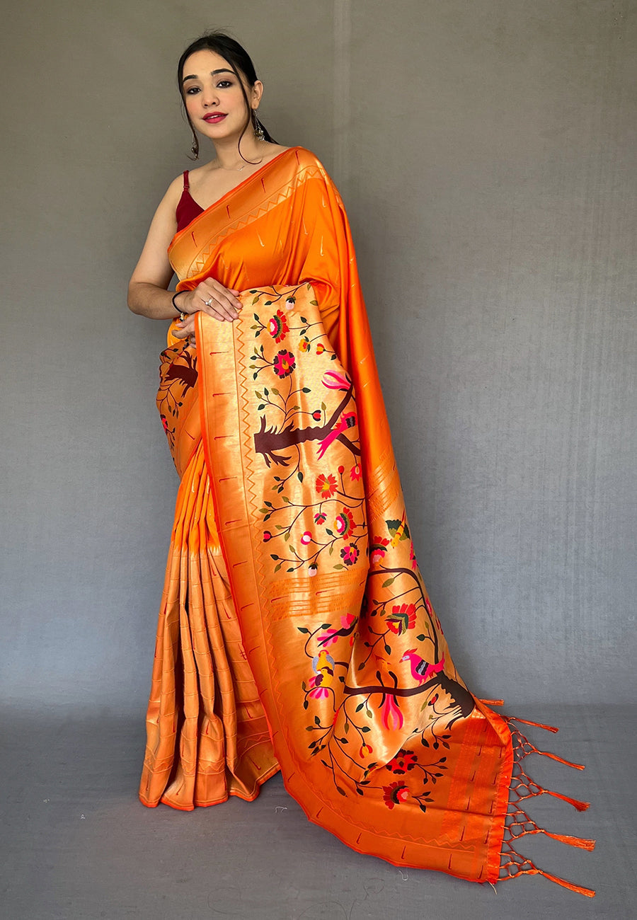 Buy MySilkLove Burnt Orange Woven Paithani Silk Saree Online