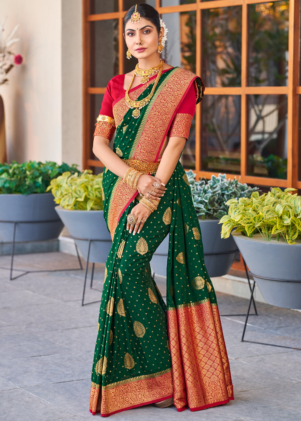 Buy MySilkLove Tiber Green Woven Banarasi Crepe Silk Saree Online
