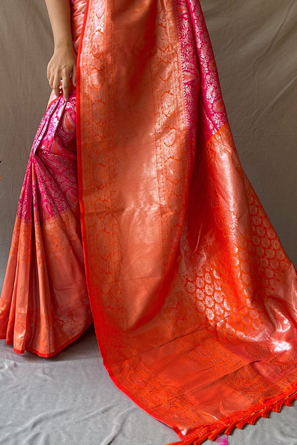 Buy MySilkLove Cardinal Pink Kanjivaram Silk Saree Online