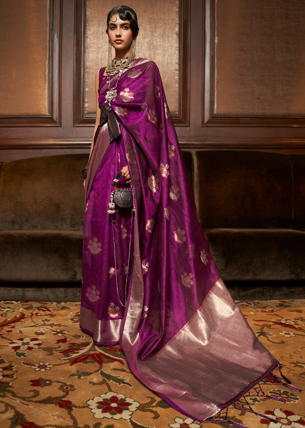 Buy MySilkLove Orchid Purple Zari Woven Banarasi Raw Silk Saree Online