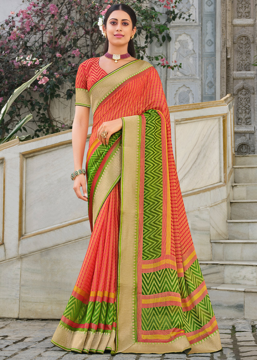 Buy MySilkLove Bittersweet Red and Green Brasso Patola Printed Saree Online