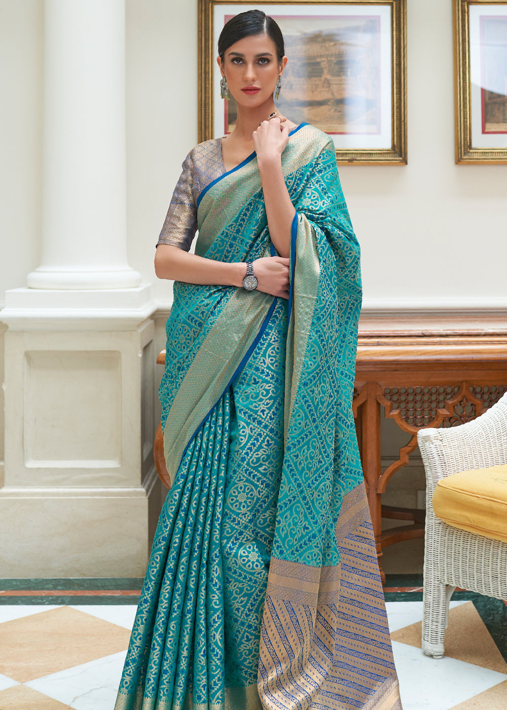 Buy MySilkLove Water Leaf Blue Woven Patola Silk Saree Online