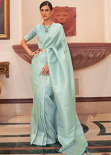 Paris Blue Woven Kanjivaram Silk Saree