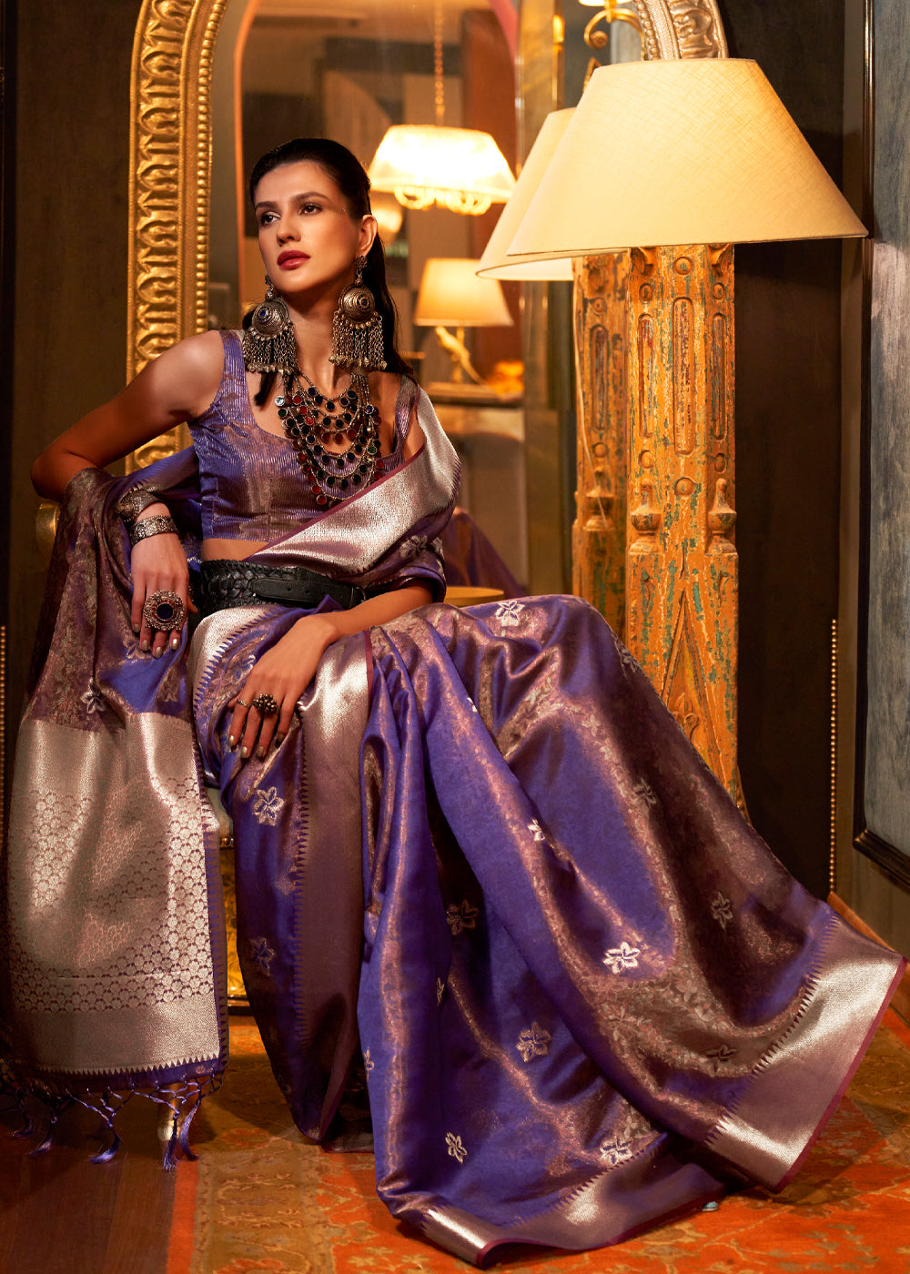 Buy MySilkLove Razzmic Berry Purple Dual Tone Banarasi Organza Silk Saree Online