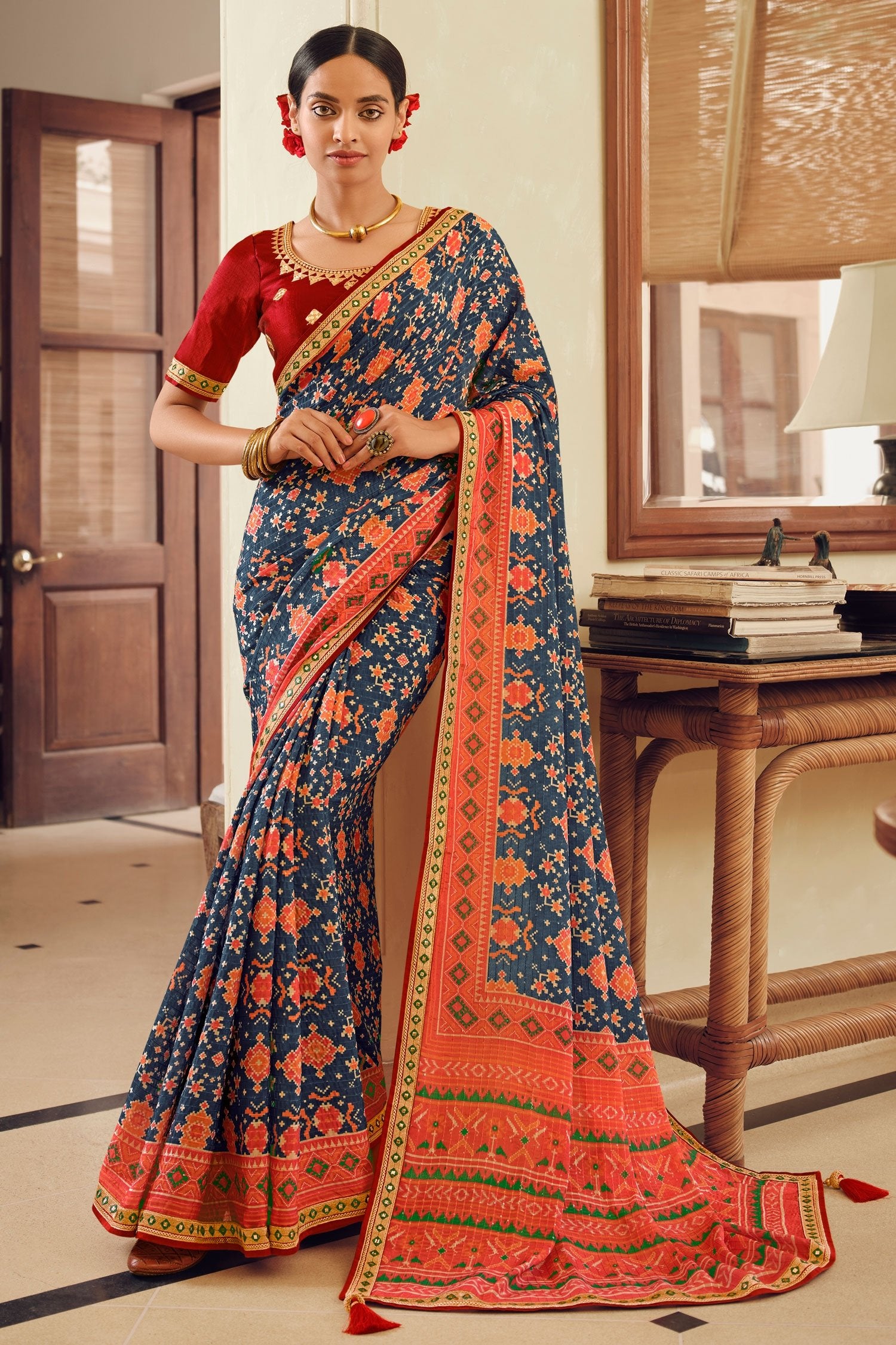 Buy MySilkLove Trout Blue Patola Printed Saree Online