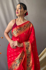Crimson Red Zari Woven Paithani Saree