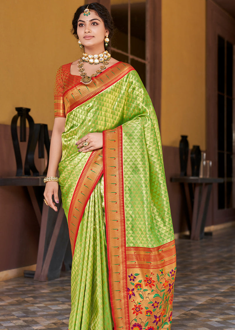 Buy Traditional Wear Light Green Paithani Silk Saree Online From Surat  Wholesale Shop.